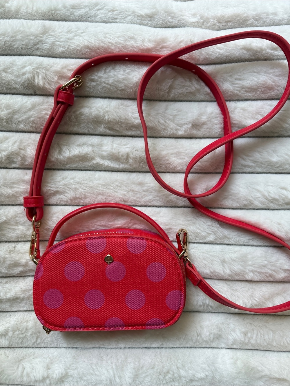 kate spade Tiny “Target” Red with Pink Polka Dot Crossbody Bag